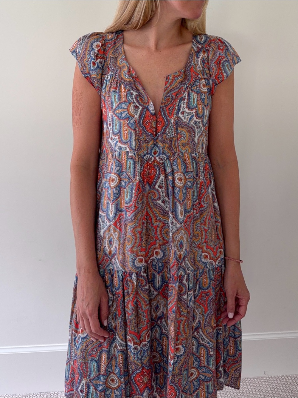 A Pea in the Pod Paisley Midi Dress in Red, Blue, Cream